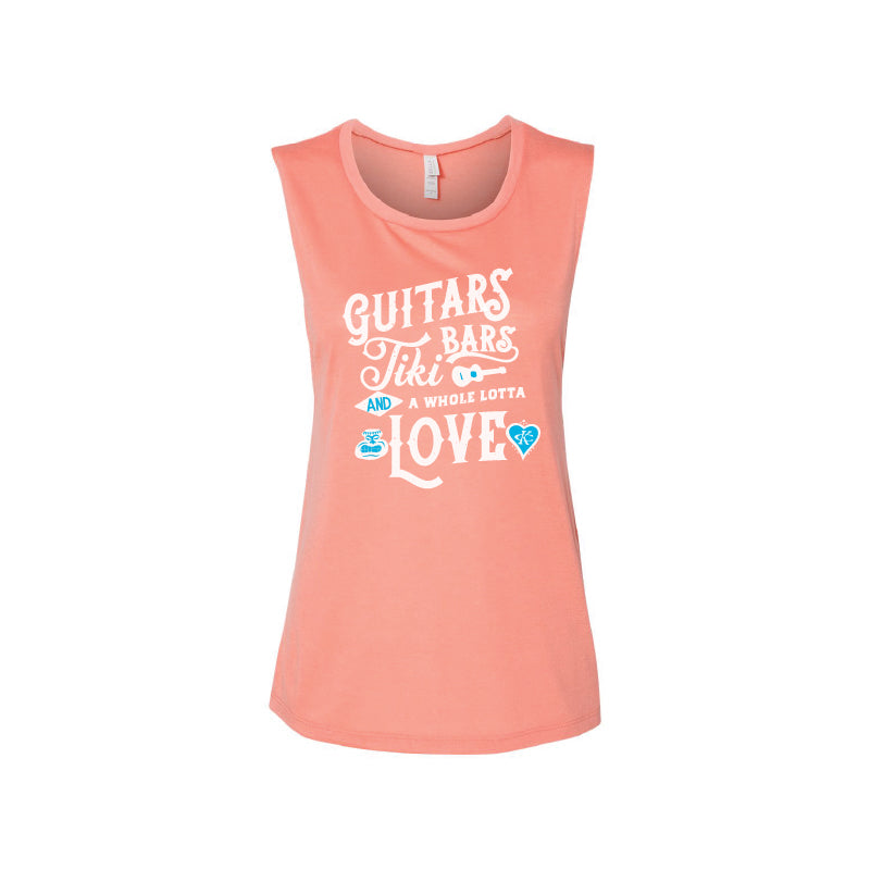 Women's Guitars Tiki Bars Muscle Tank - Sunset Orange