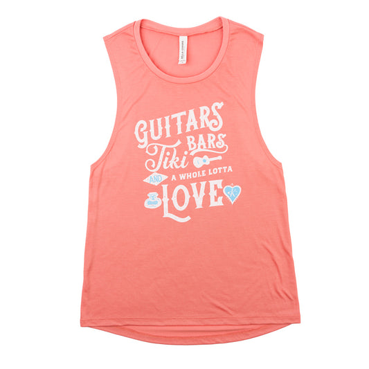 Women's Guitars Tiki Bars Muscle Tank - Sunset Orange